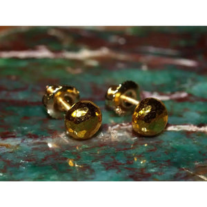 Elegant 24K Solid Gold Hammered Ball Stud Earrings - 5mm Threaded Design.