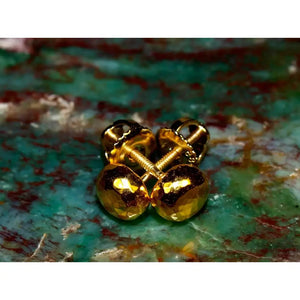 Elegant 24K Solid Gold Hammered Ball Stud Earrings - 5mm Threaded Design.