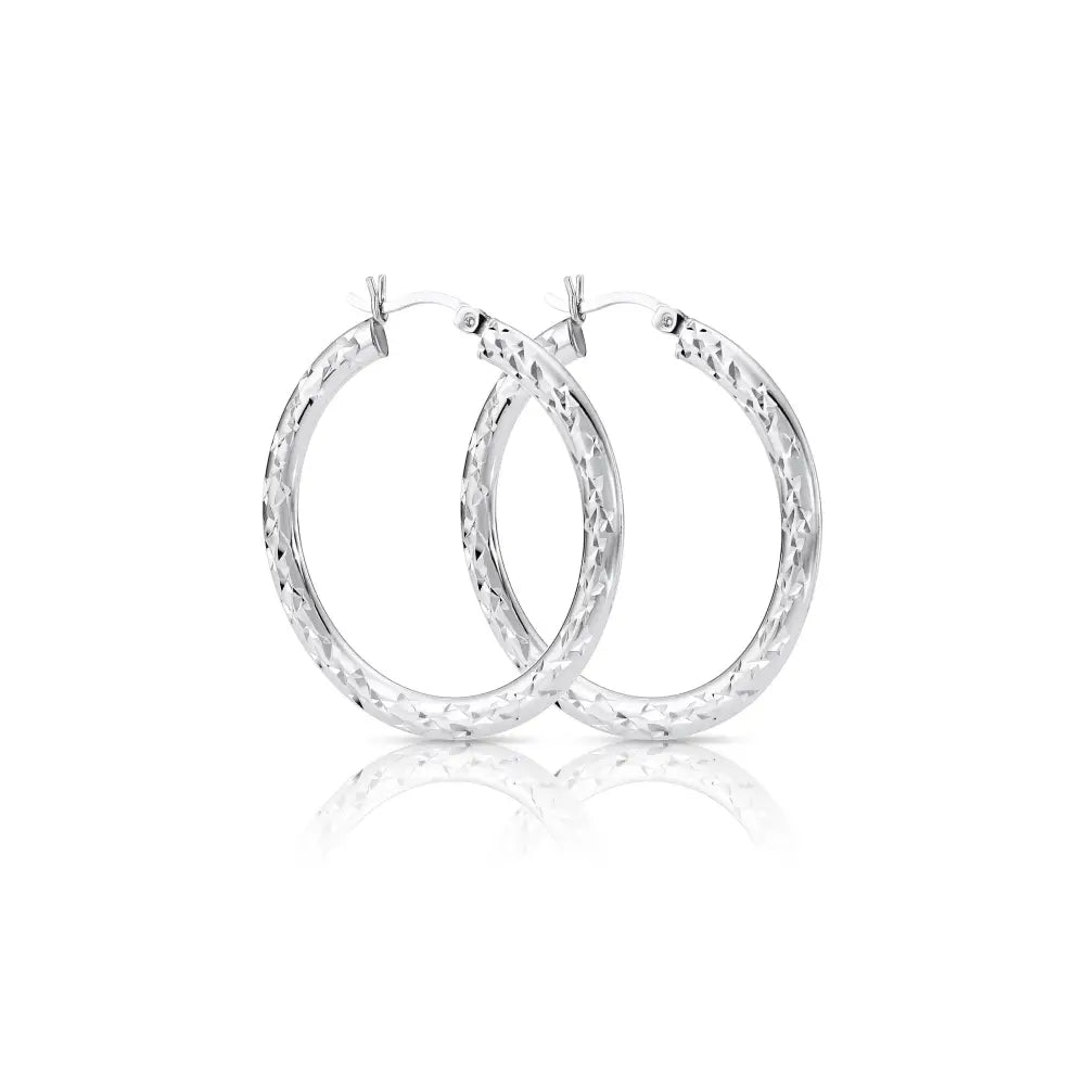 Elegant 35mm Sterling Silver Skinny Hoop Earrings.