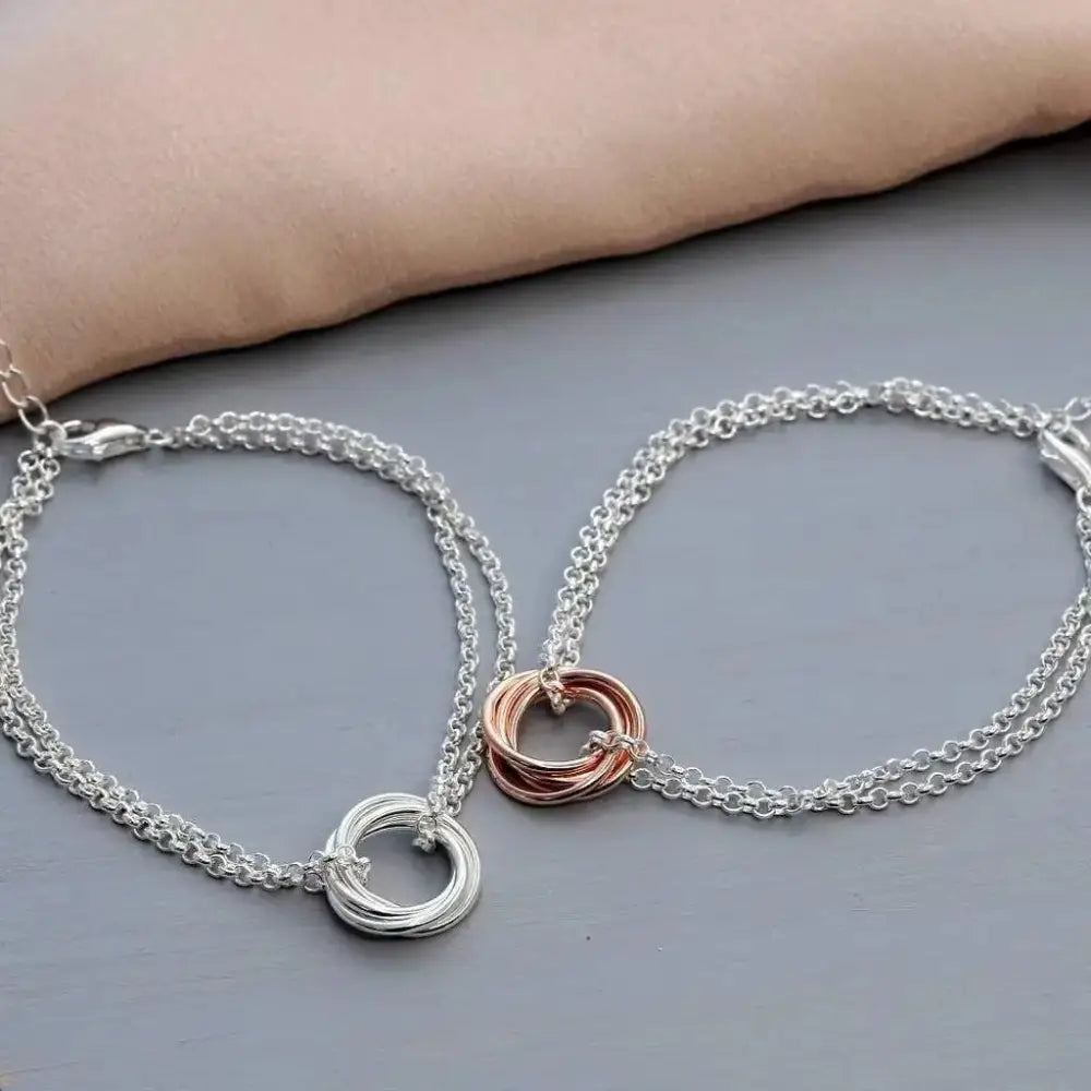 Elegant 50th Birthday Sterling Silver Bracelet - Five Circle Milestone Gift for Her.