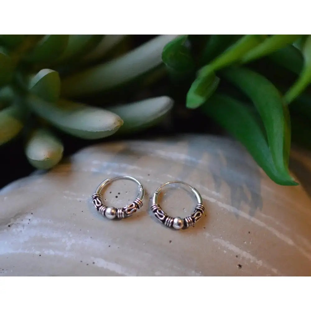 Elegant 925 Sterling Silver Bali Ball Hoop Sleeper Earrings - Available in Multiple Sizes (10-20 MM).