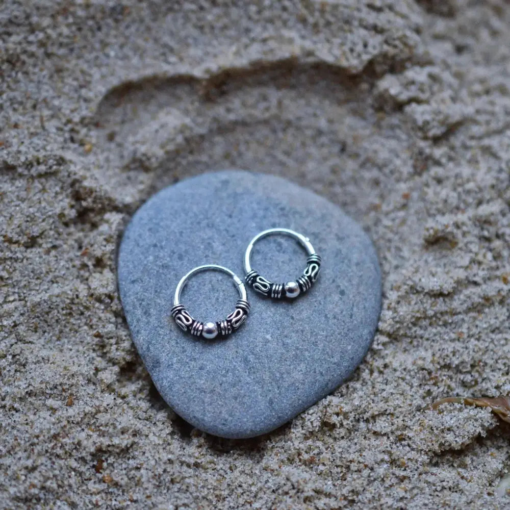 Elegant 925 Sterling Silver Bali Ball Hoop Sleeper Earrings - Available in Multiple Sizes (10-20 MM).