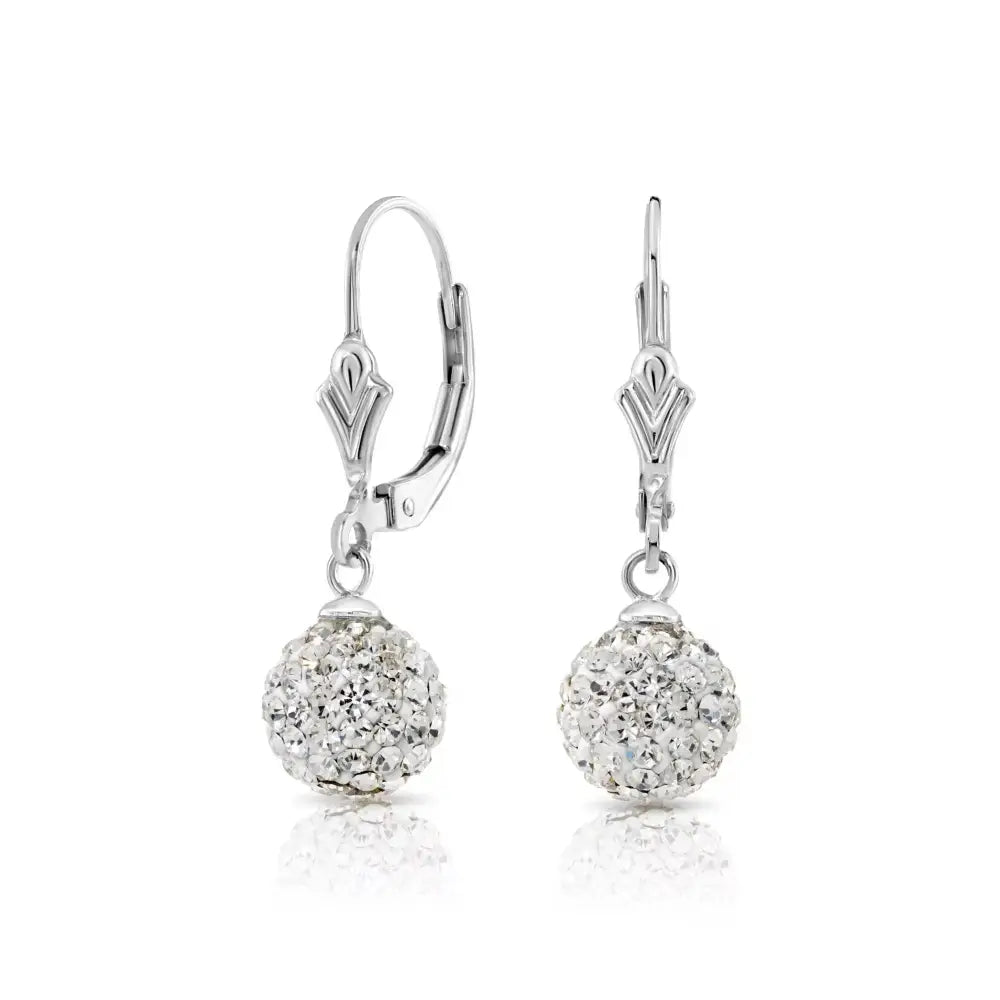Elegant 925 Sterling Silver Crystal Ball Dangle Earrings with French Back - Perfect Gift for Her.