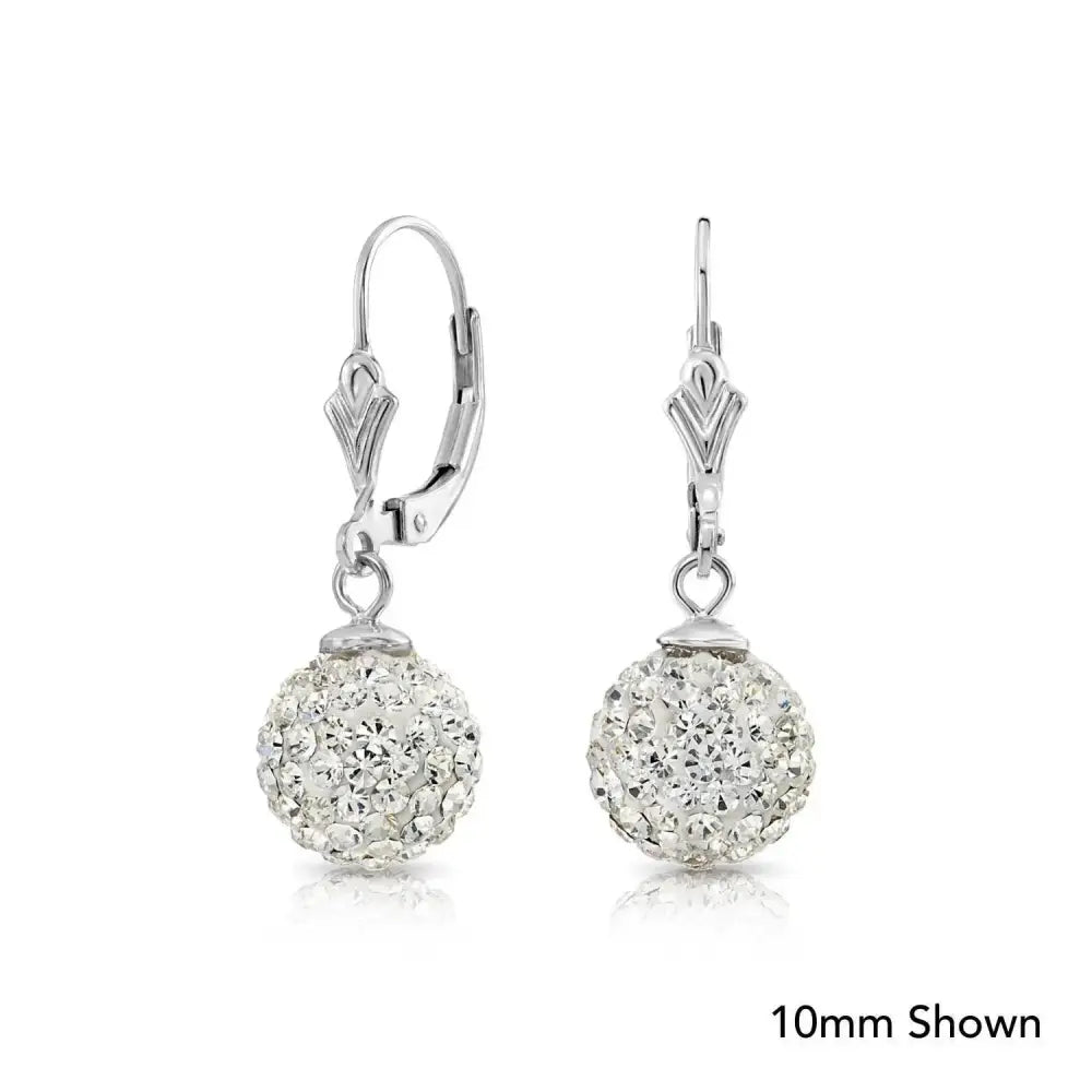 Elegant 925 Sterling Silver Crystal Ball Dangle Earrings with French Back - Perfect Gift for Her.