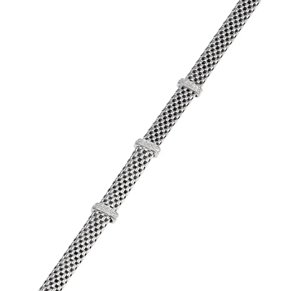 Elegant 925 Sterling Silver Handmade Italian Three Station Bracelet with Secure Lobster Lock - 7.5 Inches.
