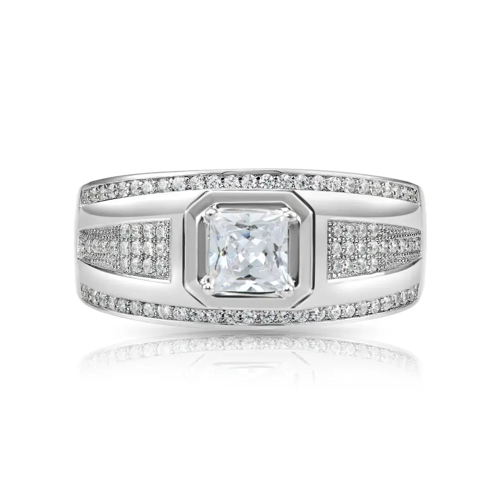 Elegant 925 Sterling Silver Princess-Cut Pave Pinky Ring – A Sparkling Gift for Anniversaries & Everyday Luxury.