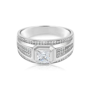 Elegant 925 Sterling Silver Princess-Cut Pave Pinky Ring – A Sparkling Gift for Anniversaries & Everyday Luxury.
