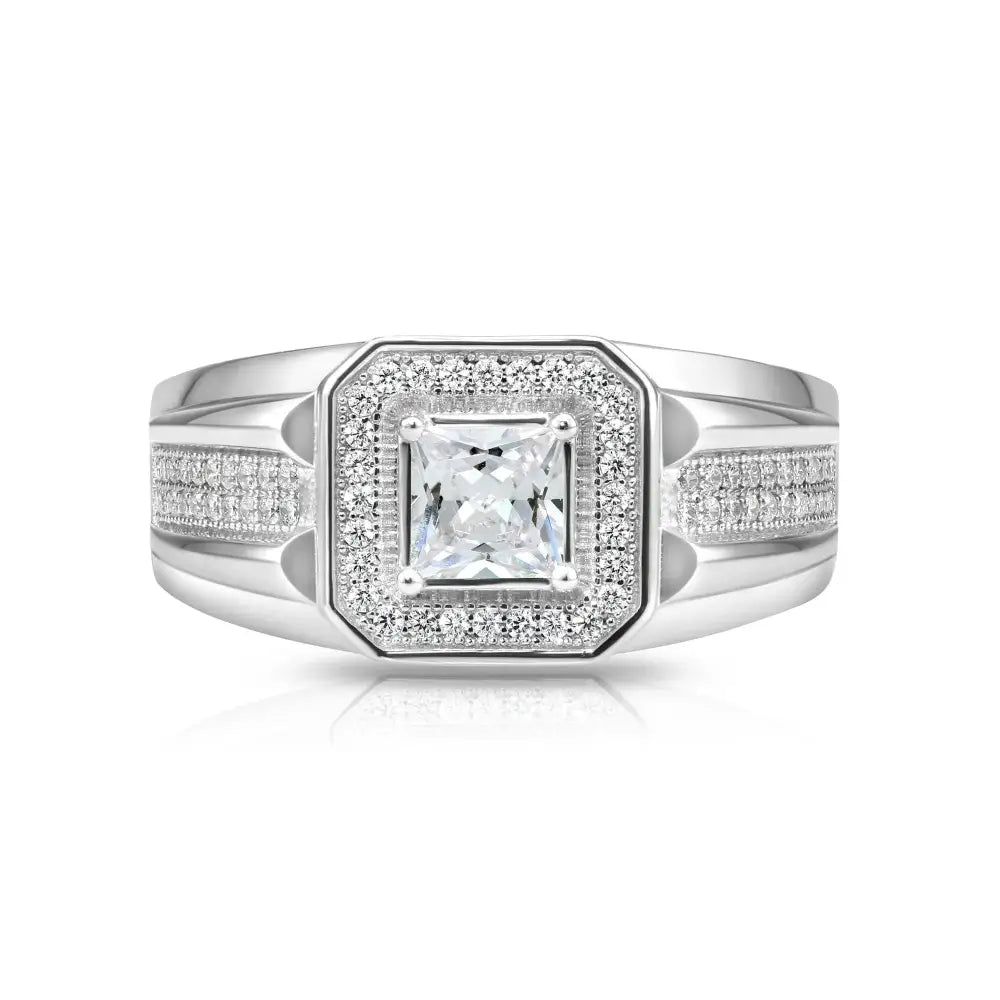 Elegant 925 Sterling Silver Princess-Cut Pave Pinky Ring - Perfect for Weddings, Anniversaries & Everyday Glamour.