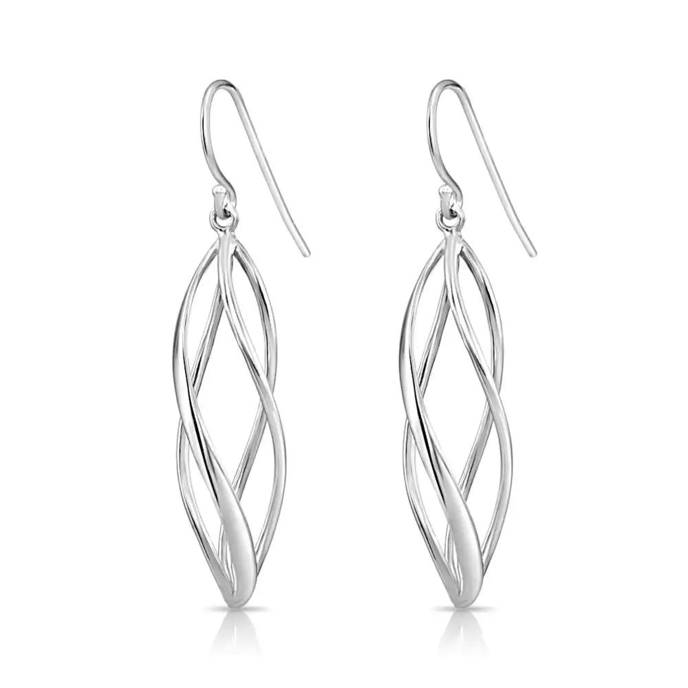 Elegant 925 Sterling Silver Spiral Twist Drop Dangle Earrings.
