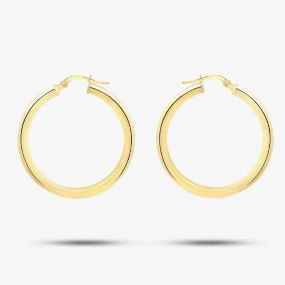 Elegant 9ct Yellow Gold Slim Polished Tube Hoop Earrings.