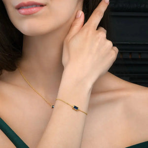 Elegant Adjustable Gold Plated Dainty Bracelet with Blue Stone for Women.