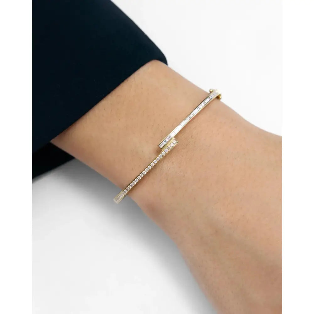 Elegant Baguette and Round Diamond Wrap Bangle.
