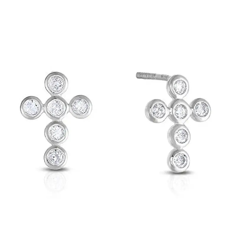 Elegant Classic Cross Stud Earrings for Girls in 14K Gold