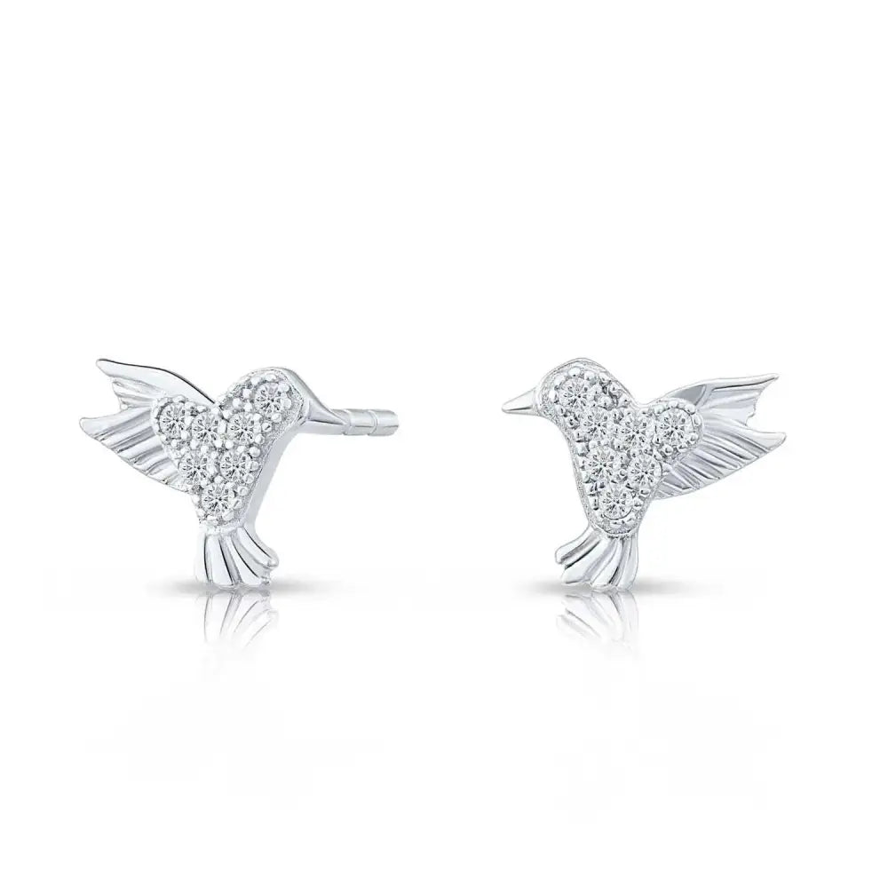 Elegant CZ Bird Stud Earrings in Premium Sterling Silver.