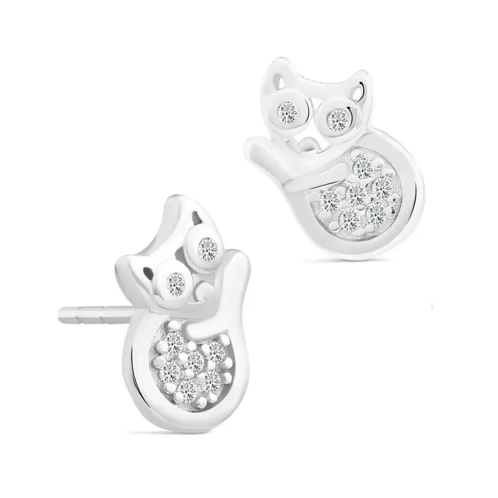 Elegant CZ Cat Stud Earrings in Premium Sterling Silver.