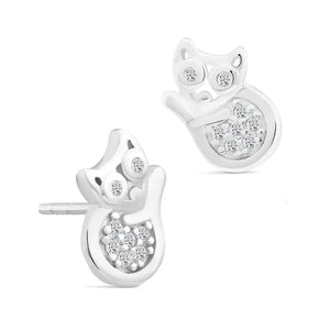 Elegant CZ Cat Stud Earrings in Premium Sterling Silver.