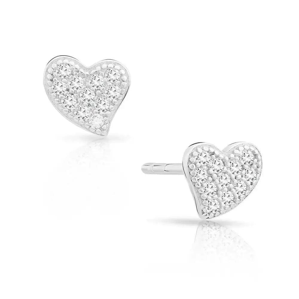 Elegant CZ Curved Heart Stud Earrings in Premium Sterling Silver.