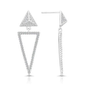Elegant CZ Double Triangle Dangle Studs in Sterling Silver.