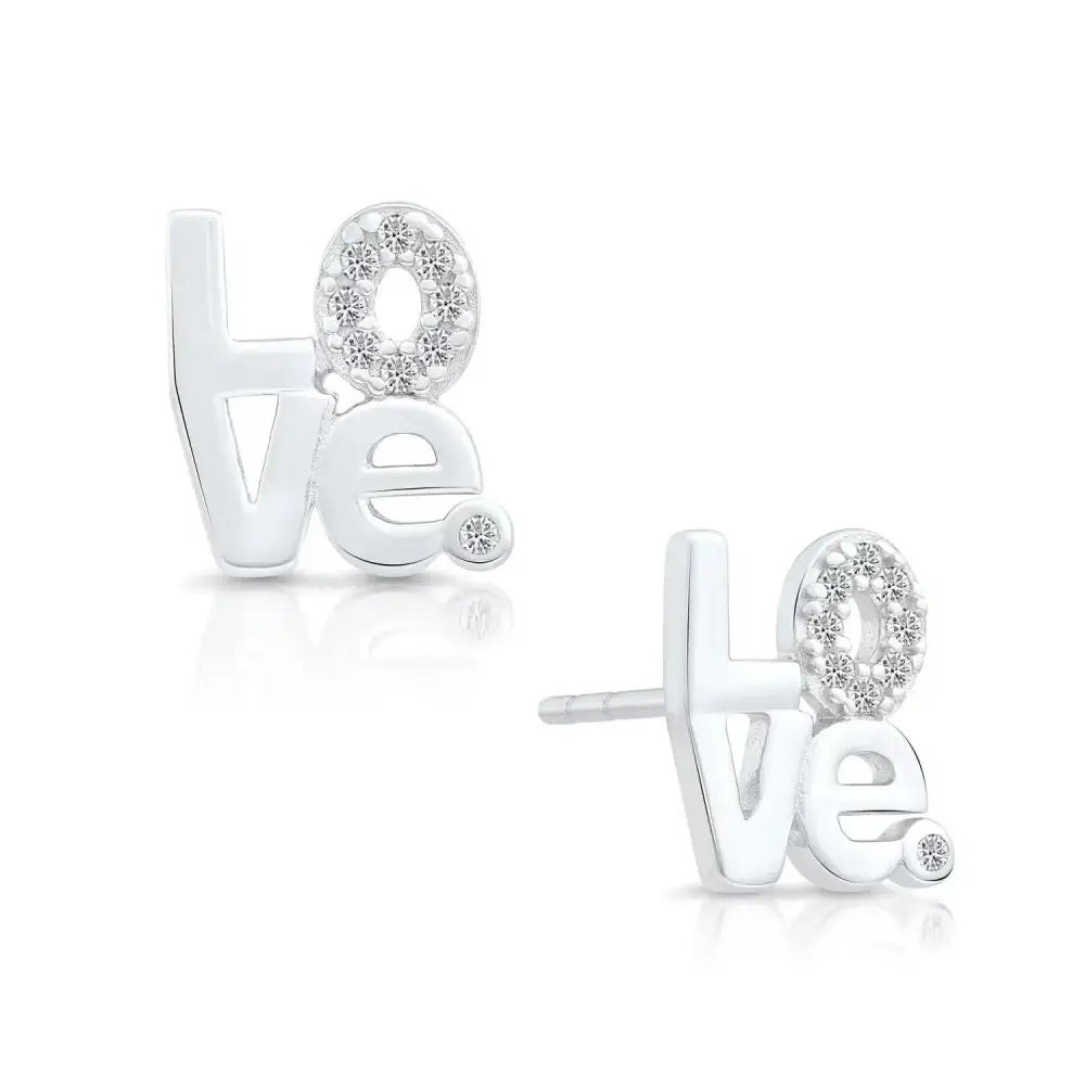 Elegant CZ Love Stud Earrings in Premium Sterling Silver.