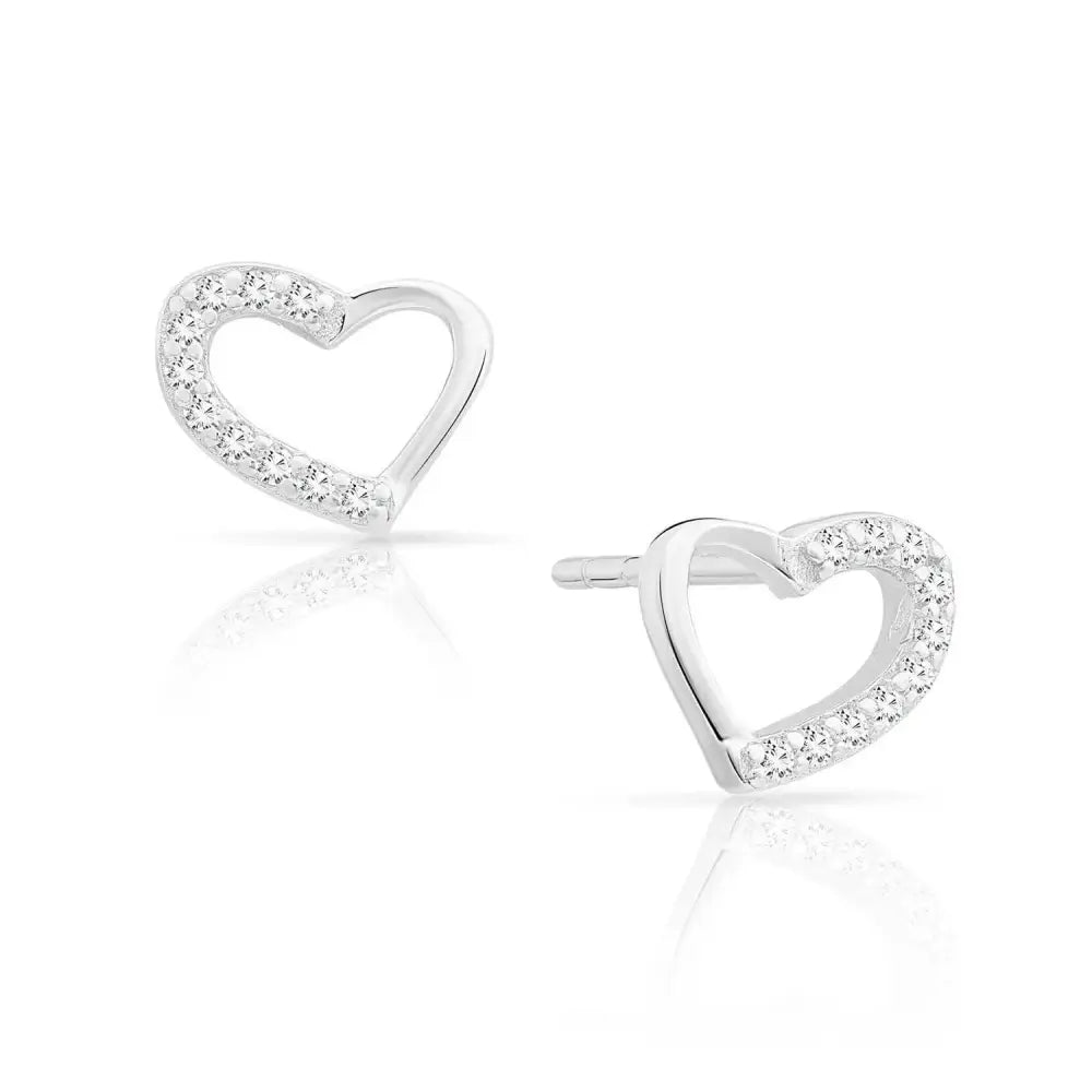 Elegant CZ Open Heart Stud Earrings in Sterling Silver.