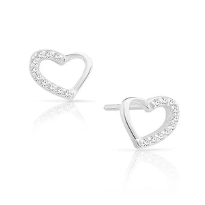 Elegant CZ Open Heart Stud Earrings in Sterling Silver.