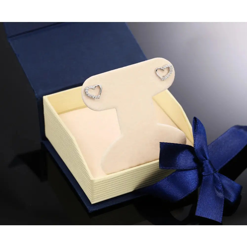 Elegant CZ Open Heart Stud Earrings in Sterling Silver.