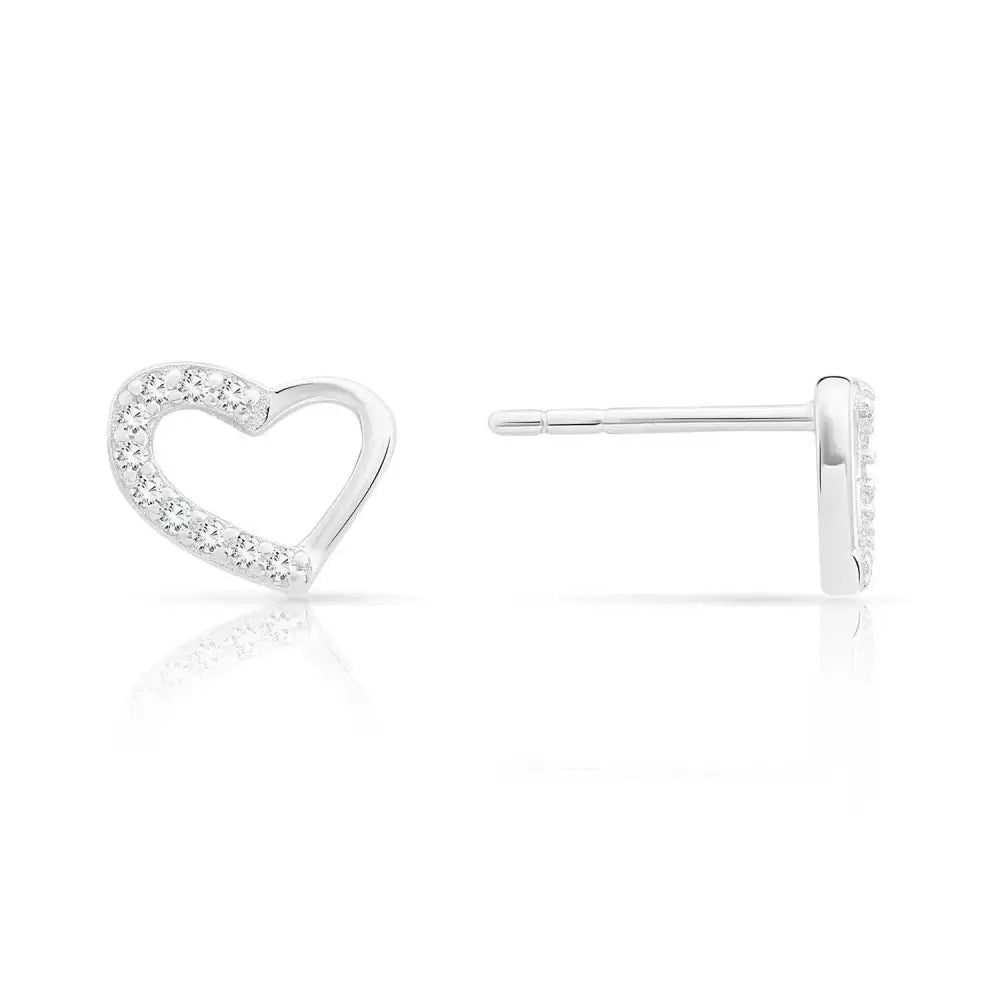 Elegant CZ Open Heart Stud Earrings in Sterling Silver.