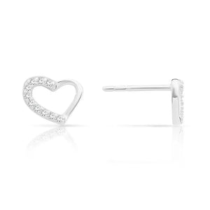 Elegant CZ Open Heart Stud Earrings in Sterling Silver.