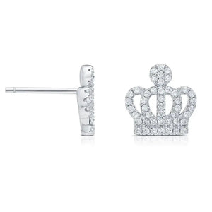 Elegant CZ Royal Crown Sterling Silver Stud Earrings.