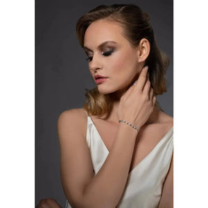 Elegant Dainty Silver CZ Slider Bracelet with Pear-Shaped Cubic Zirconia – Adjustable for Women & Girls.