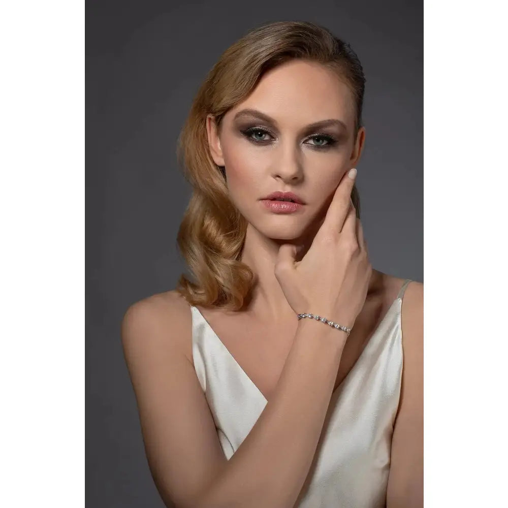 Elegant Dainty Silver CZ Slider Bracelet with Pear-Shaped Cubic Zirconia – Adjustable for Women & Girls.