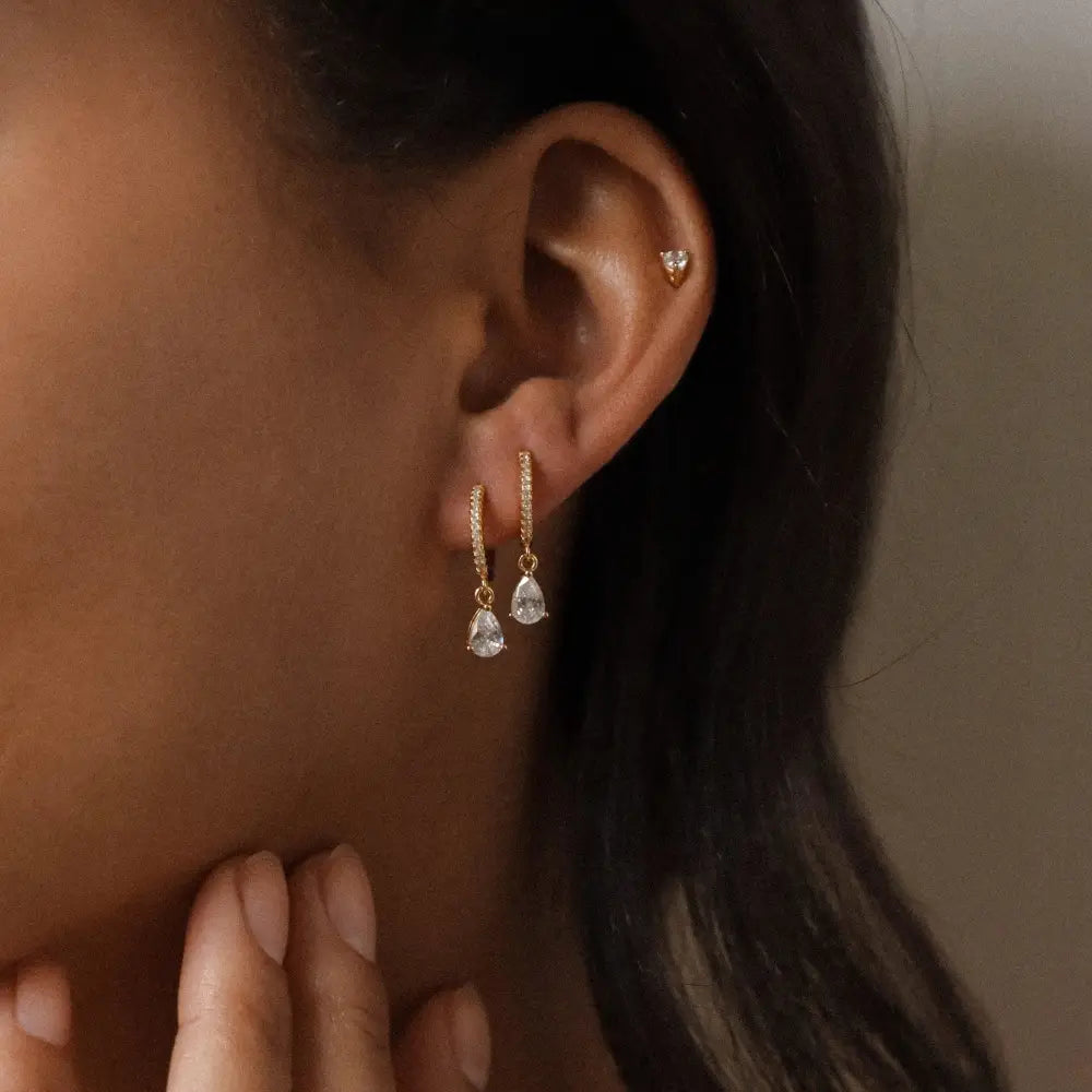 Elegant Diamond Hoop Earrings - Dangle Drop Pavé Huggie Hoops, Perfect Minimalist Gift for Her.