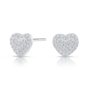 Elegant Double Heart CZ Stud Earrings in Sterling Silver.