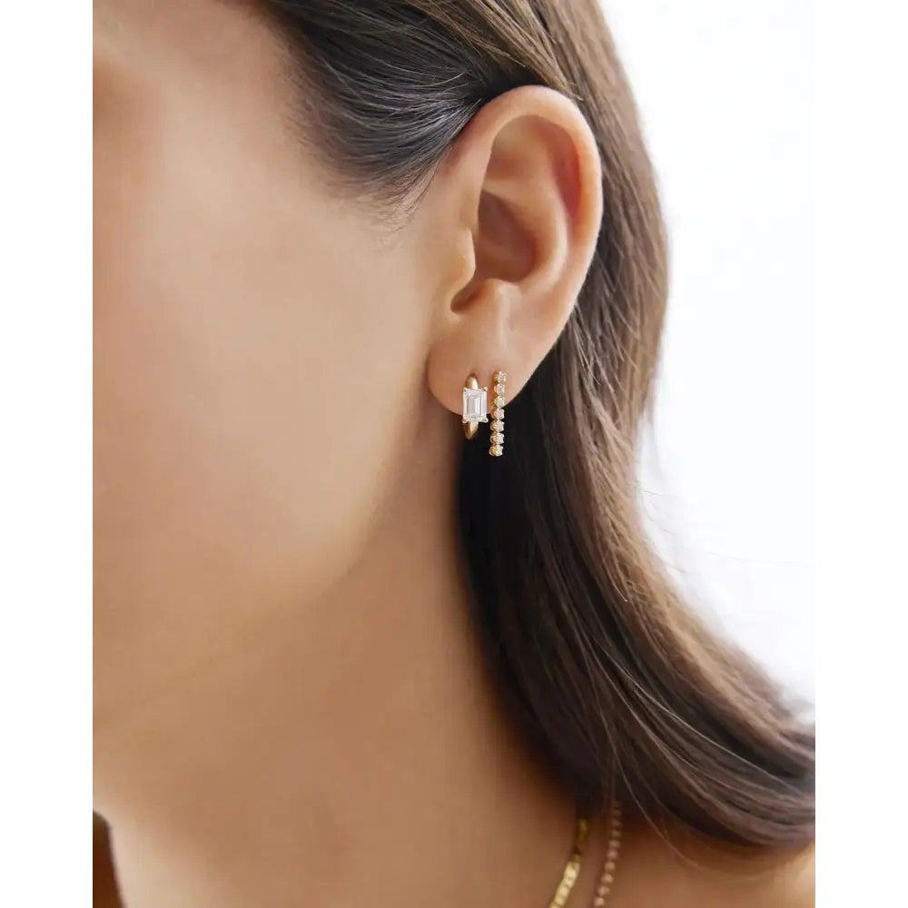 Elegant Emerald Lab Diamond Huggie Earrings - Solitaire Design.