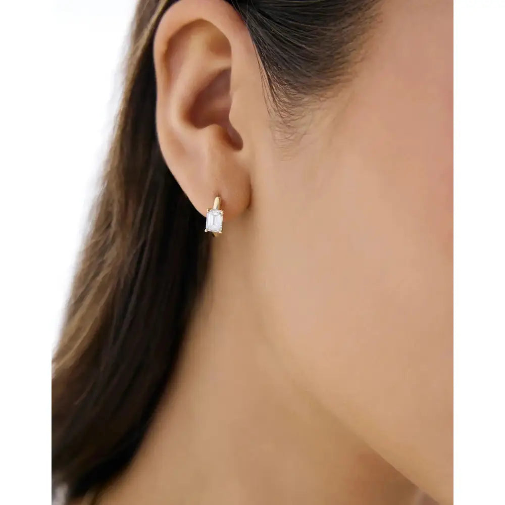 Elegant Emerald Lab Diamond Huggie Earrings - Solitaire Design.