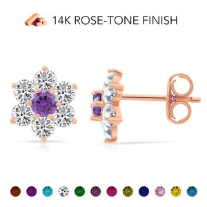 Elegant Flower Gemstone Stud Earrings in Sterling Silver - Stunning Simulated Birthstone CZ Jewelry for Women & Girls, Available in 12 Vibrant Colors.