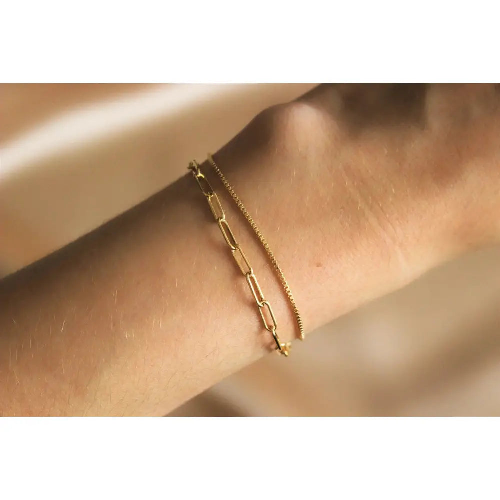Elegant Gold Filled Bracelet Set - Stackable Rectangle & Box Chain Design, Perfect Gift for Her.