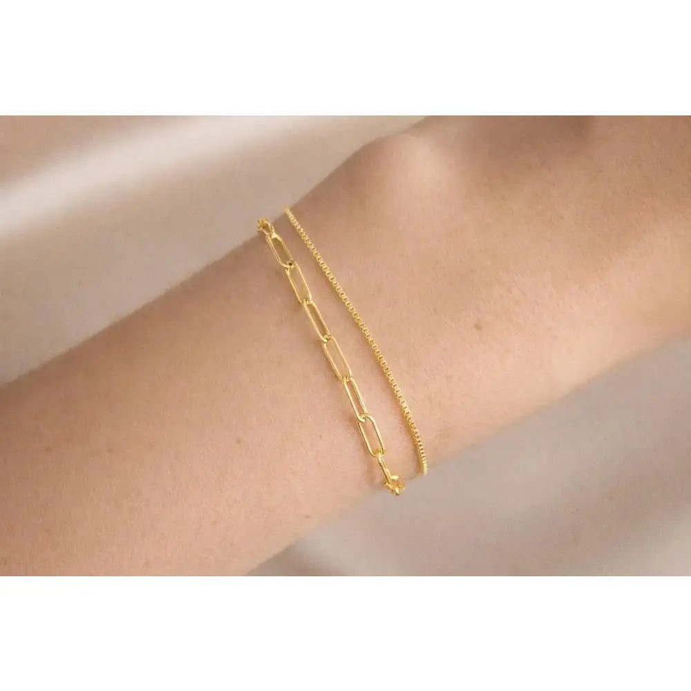 Elegant Gold Filled Bracelet Set - Stackable Rectangle & Box Chain Design, Perfect Gift for Her.