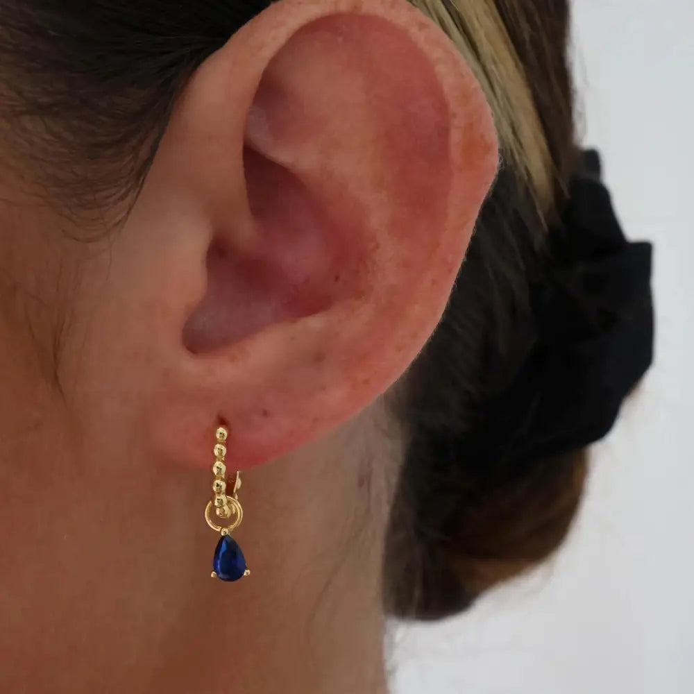 Elegant Gold Plated 925 Sterling Silver Blue Marquise Dangle Hoop Earrings - Perfect Gift for Her.