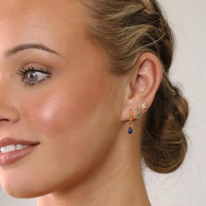 Elegant Gold Plated 925 Sterling Silver Blue Marquise Dangle Hoop Earrings - Perfect Gift for Her.