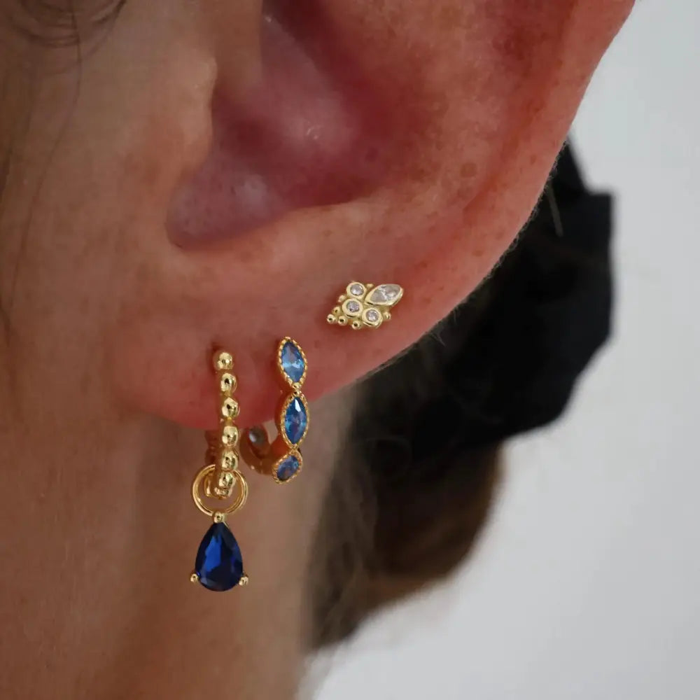 Elegant Gold Plated 925 Sterling Silver Blue Marquise Dangle Hoop Earrings - Perfect Gift for Her.