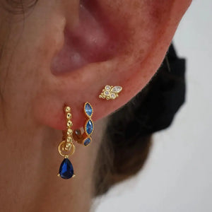 Elegant Gold Plated 925 Sterling Silver Blue Marquise Dangle Hoop Earrings - Perfect Gift for Her.