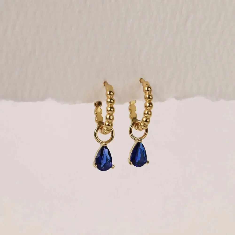 Elegant Gold Plated 925 Sterling Silver Blue Marquise Dangle Hoop Earrings - Perfect Gift for Her.