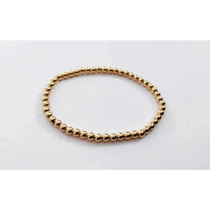 Elegant Gold Rose Silver Beaded Stacking Bracelets - 14K Gold Plated Elastic Design.