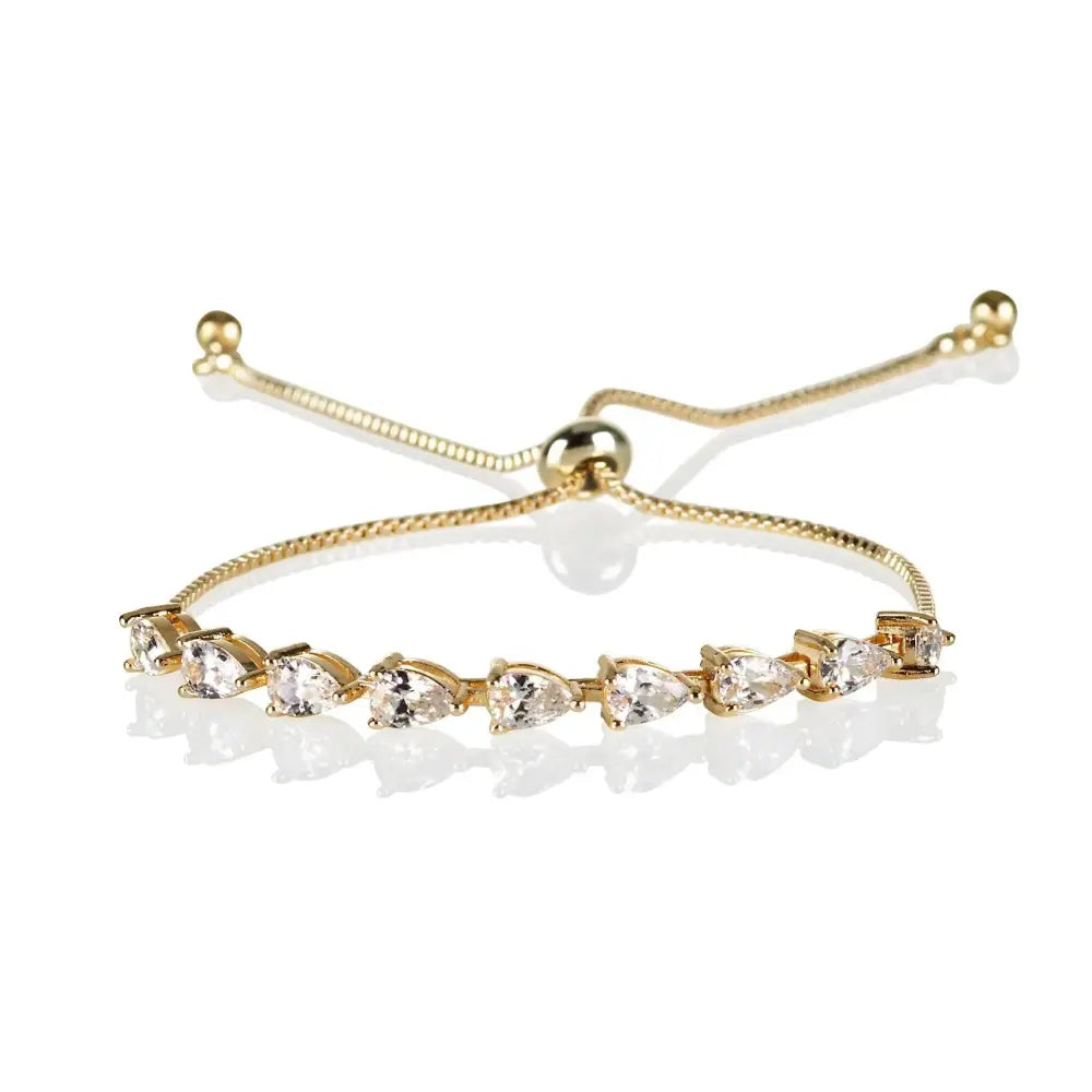 Elegant Gold Slider Bracelet with Dainty Pear-Shaped Cubic Zirconia for Women and Girls.