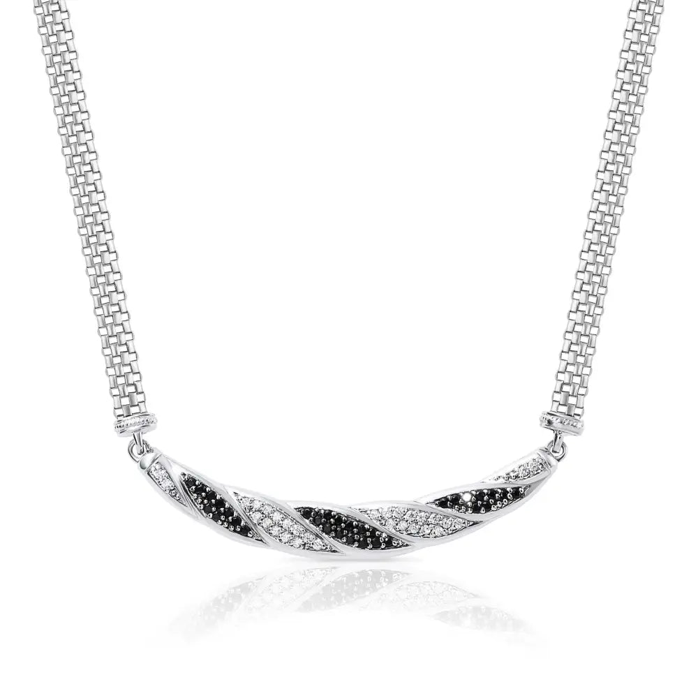 Elegant Handmade Italian 925 Sterling Silver Spiral Necklace with Black and White Design.