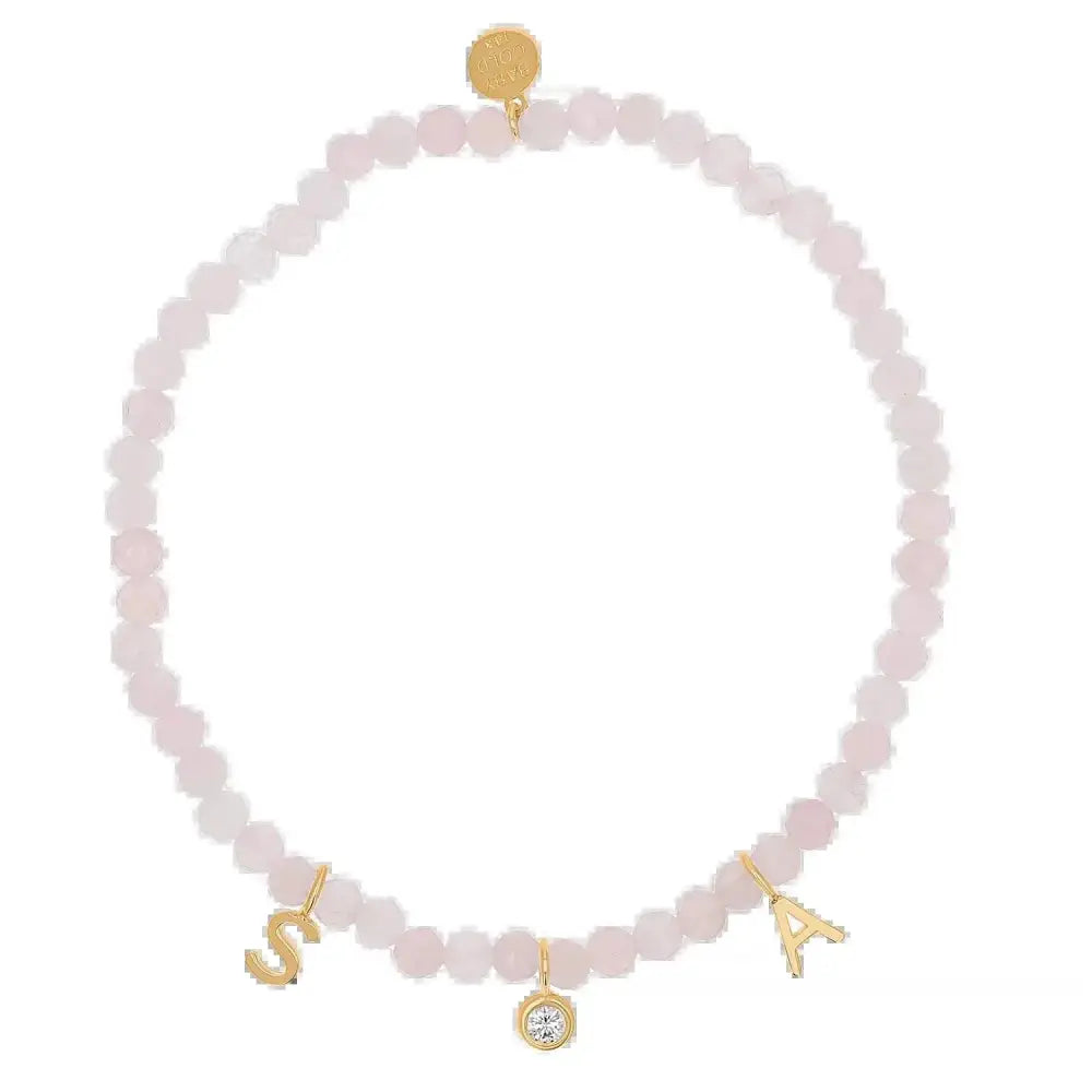 Elegant Rose Quartz Charm Bracelet with 14K Solid Gold Beads.