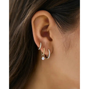 Elegant Round Lab Diamond Huggie Charm Earrings.