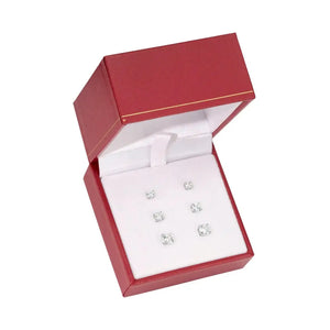 Elegant Set of 3! Solid 14K Gold Square Stud Earrings with Princess Cut Cubic Zirconia - Yellow & White Gold Screw-Backs.