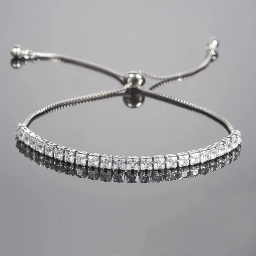 Elegant Silver Cubic Zirconia Adjustable Tennis Bracelet for Women and Girls.